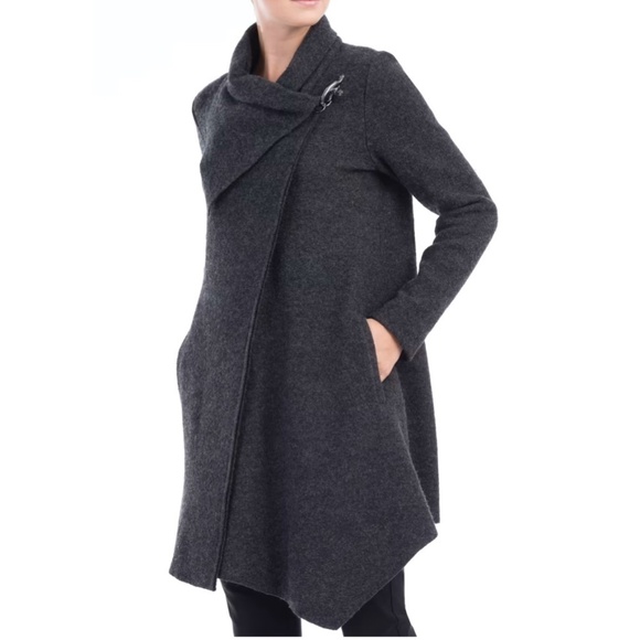 Linea Domani Jacket Cape 100% Boiled Wool High neck Deep Purple Pockets Sz S - Picture 2 of 16